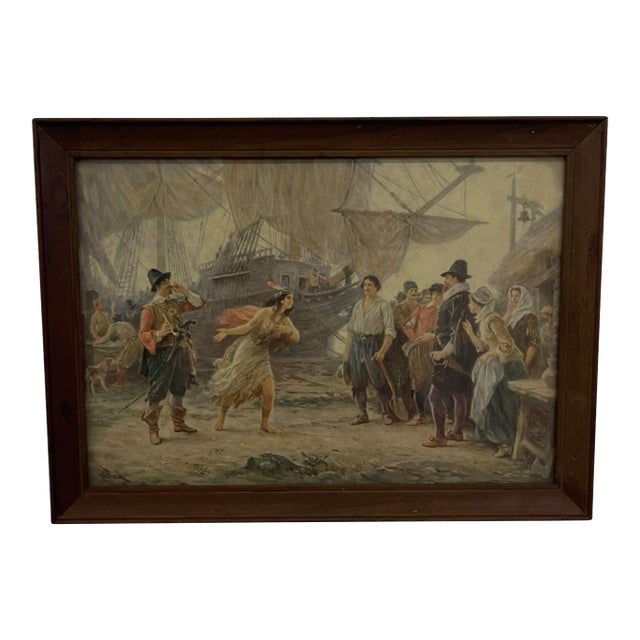 Vintage Framed the Abduction of Pocahontas Print After j.l.g. Ferris, Historical Colonial Wall Art. For Sale