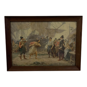 Vintage Framed the Abduction of Pocahontas Print After j.l.g. Ferris, Historical Colonial Wall Art.