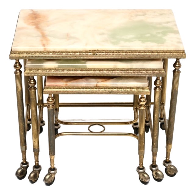 French Brass and Onyx Nesting Tables, 1930, Set of 3 For Sale