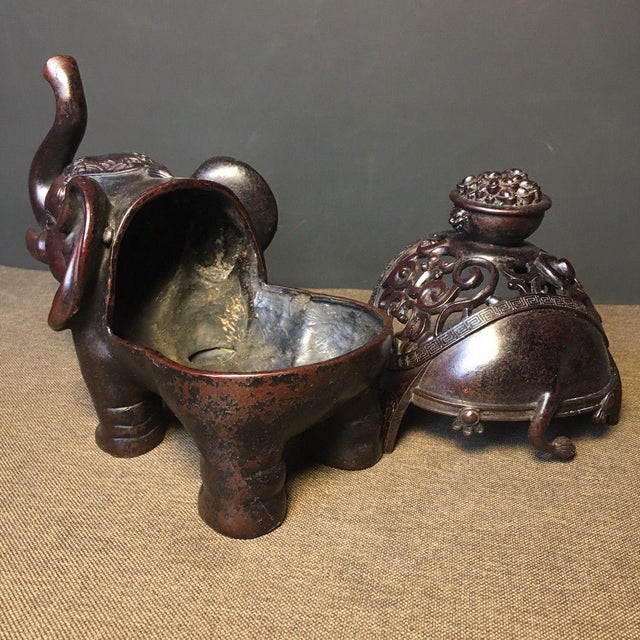 Late 20th Century Bronze Elephant Incense Burner - Silhouette Censer With Dome Lid For Sale - Image 5 of 9