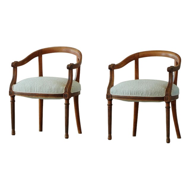 Early 20th Century Danish Art Nouveau Armchairs in Elm & Bouclé, 1920s, Set of 2 For Sale