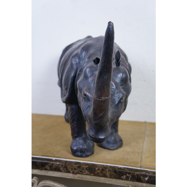 Late 20th Century Vintage Tooled Leather African Rhinoceros Foot Stool Ottoman Sculpture 35" For Sale - Image 5 of 18