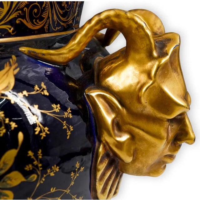 Ceramic Antique Paris Porcelain Devil Horn Handled Jardiniere Vase For Sale - Image 7 of 8