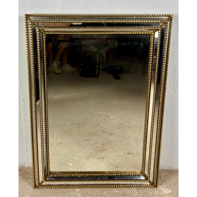 Brass and Beveled Glass Wall Mirror, Mid-20th Century For Sale - Image 4 of 14