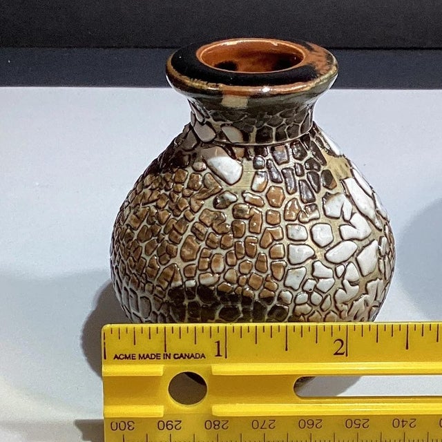 Handmade Studio Art Pottery Vase Set of 2, Signed “Mh,” Abstract Design For Sale - Image 4 of 10