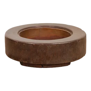 Meiji Period Japanese Wood Root Round Hibachi with Brown Patina, circa 1900