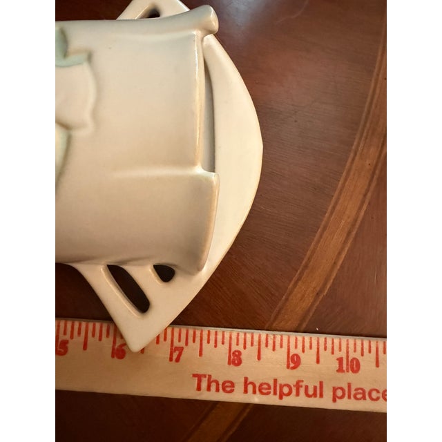 Roseville Silhouette White W/Turquoise 1950 Pottery Wall Pocket 766-8 For Sale - Image 9 of 9