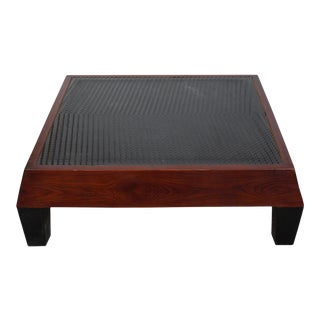 Brown Contemporary Black Geometric Pattern Square Block Legs Coffee Table For Sale