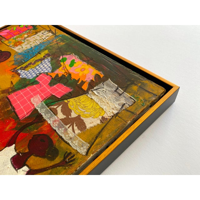 Pink Alizandro Valencia Manzo Vintage Mexican Mid Century Modern " Costurera " Framed Signed Original Mixed Media Painting For Sale - Image 8 of 12