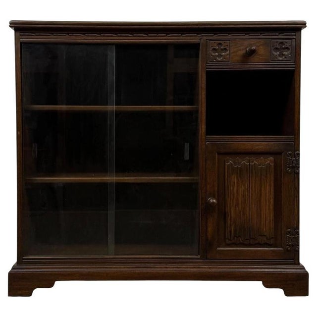 Antique Early 20th Century English Linenfold Oak Bookcase For Sale - Image 11 of 14