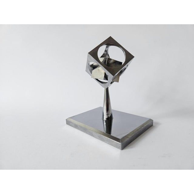 Metal Midcentury Chrome Paperweight, Model, Turners Cube, Desk Sculpture, 1970s For Sale - Image 7 of 13