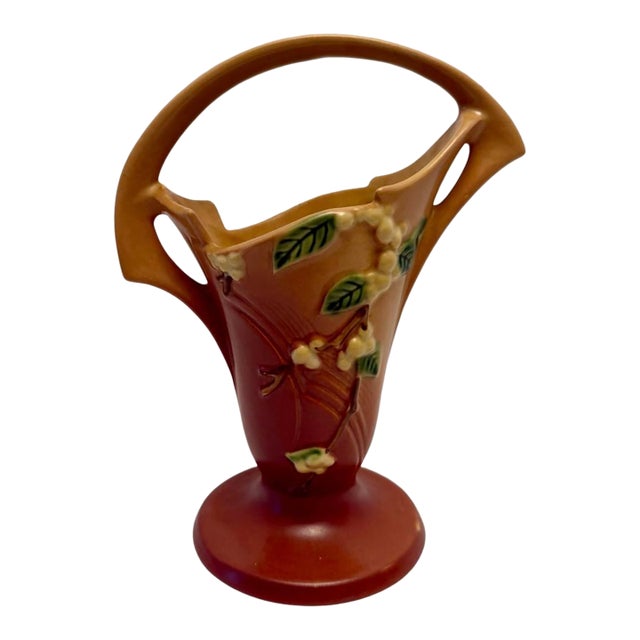 Roseville Pottery Snowberry Basket Shape 1bk-10 Dusty Rose (Pink) 1940’s. For Sale
