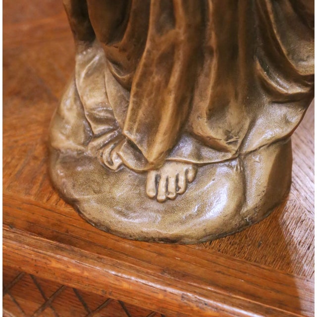 Metal Mid-Century Italian Patinated Bronze Virgin Mary Sculpture by Biondan For Sale - Image 7 of 9