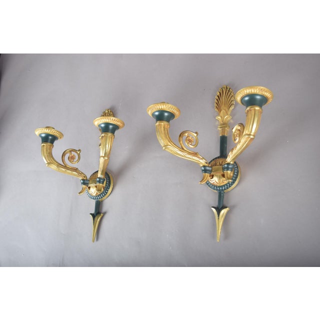 Gilt Bronze Double-Arm Wall Sconces with Frosted Glass Shades, 1950s, Set of 2 For Sale - Image 14 of 18