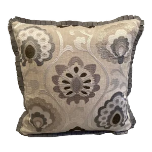Orissa Embroidered Taupe and Charcoal Ikat Square Designer Pillow With Down Feather Insert