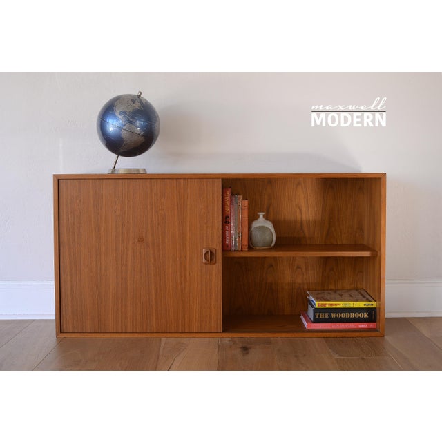 Mid-Century Modern Danish Modern Teak Bookcase Cabinet With Sliding Door For Sale - Image 3 of 15