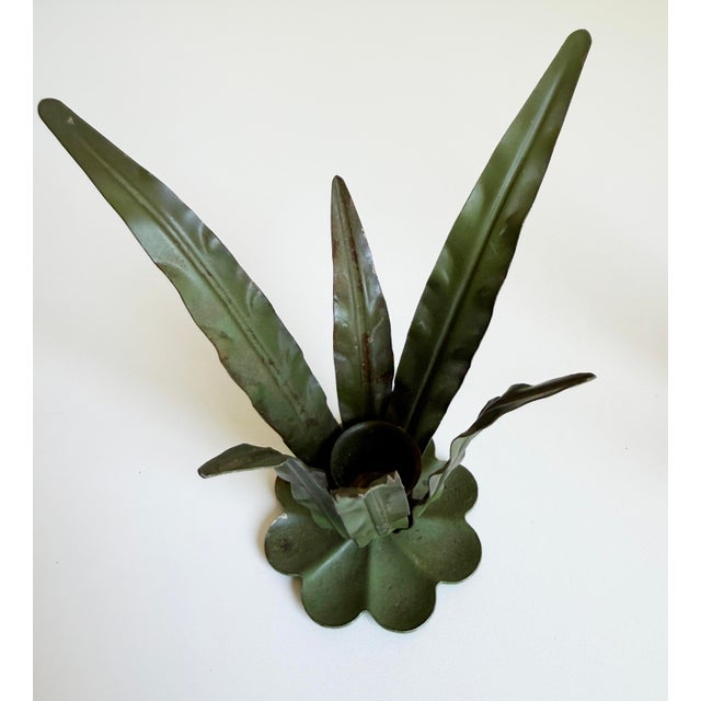 Italian Tole Leaf Candle Holders, a Pair, 1960s For Sale In Sacramento - Image 6 of 10