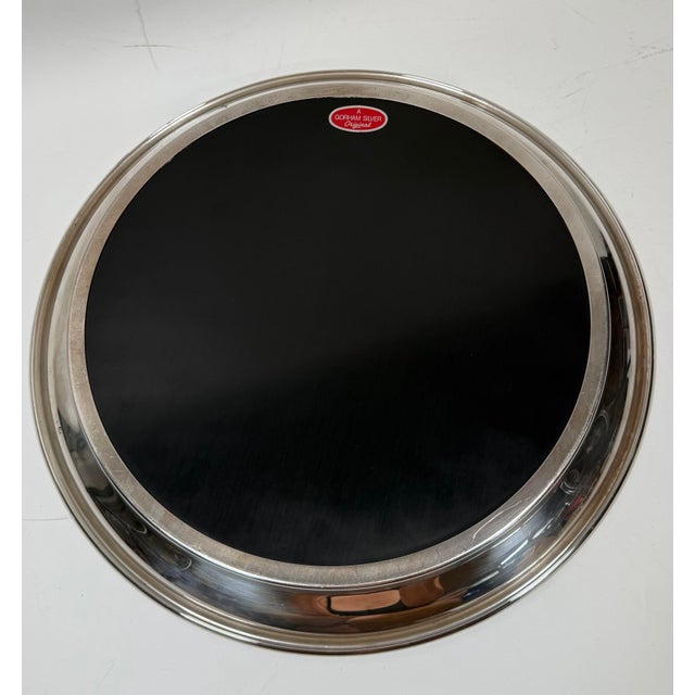 Vintage Mid-Century Modern Silver Plated Gorham Round Service Bar Tray For Sale - Image 11 of 12