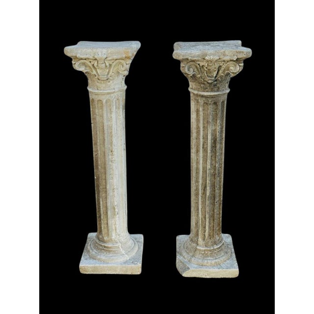 Classical Roman Pair of Mid 20th Century Grand Corinthian-Style Fluted Concrete Columns For Sale - Image 3 of 7