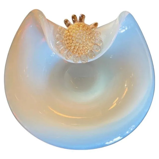 Opaline Murano Dish or Bowl with 24k Gold Flower Detail For Sale - Image 10 of 10