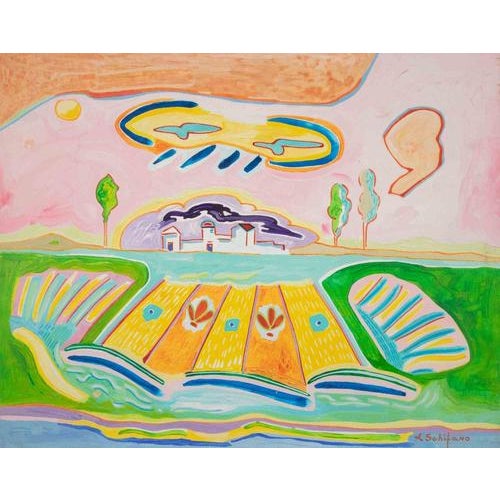 1980s Luciano Schifano, Cottage Painting, Oil on Wood, 1987 For Sale - Image 5 of 5