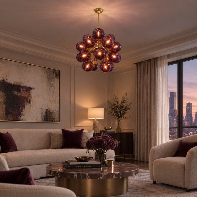 21st Century Ventiquattro Natural Brass Amethyst Bubbles Murano Sputnik Chandelier by Fabio LTD For Sale - Image 6 of 6
