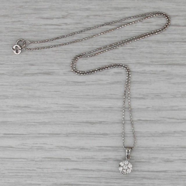 Modern 0.20ctw Diamond Flower Cluster Pendant Necklace 14k White Gold 16" Bead Chain For Sale - Image 3 of 6