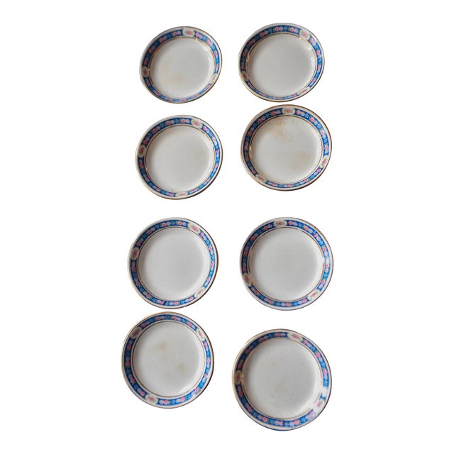 Set of 8 Vintage Johnson Brother's England Butter Patties Plates Dishes With Blue and Pink