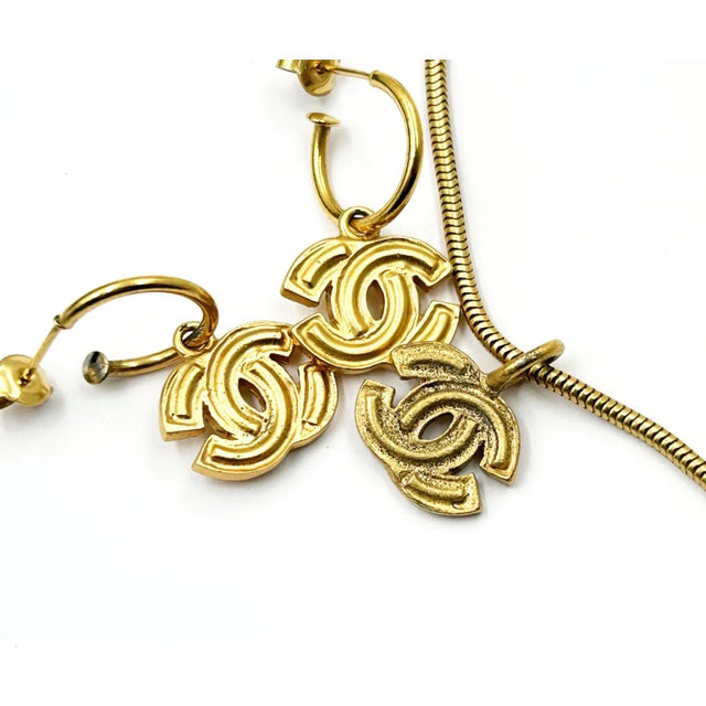 2000 - 2009 Chanel Vintage Gold Plated Popped CC Earrings Bracelet Set - 3 Pieces For Sale - Image 5 of 5