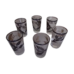 Silver Inlaid Engraved Shot Glasses, 1930s, Set of 6