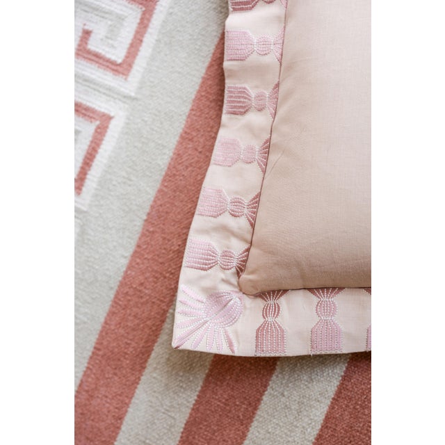 Tassel Embroidered Linen Pillow, Bisuqe and Petal Pink, 24 "x 24", Pair For Sale In Charlotte - Image 6 of 14