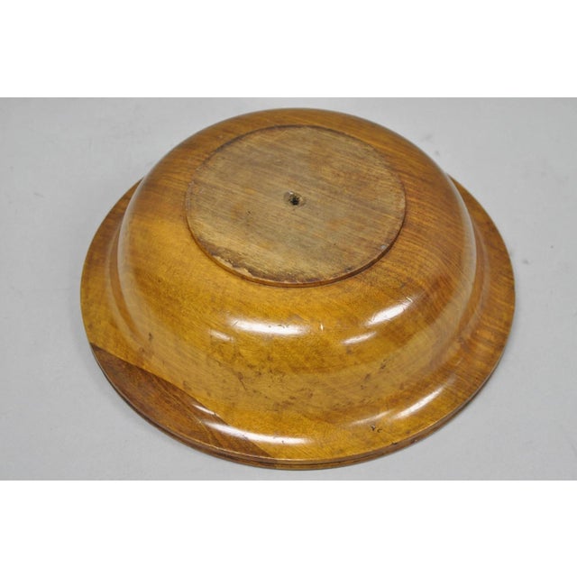 Vintage Mid Century Modern Turn Carved Double Rim Walnut Wooden Salad Fruit Bowl For Sale - Image 11 of 14