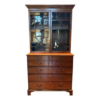 Antique George III Mahogany Secretary Bookcase Bureau With Glazed Doors 91" For Sale
