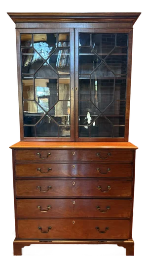 Antique George III Mahogany Secretary Bookcase Bureau With Glazed Doors 91"