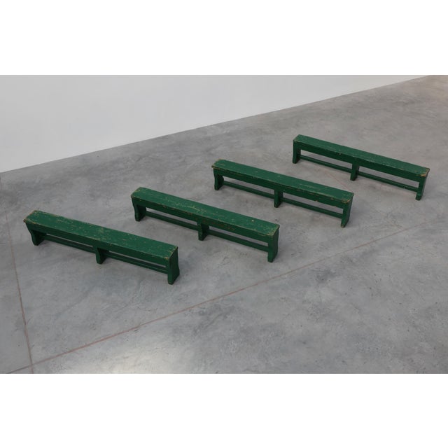 Rustic Primitive Green Farmhouse Bench in Oak, France, 1900s For Sale - Image 15 of 16