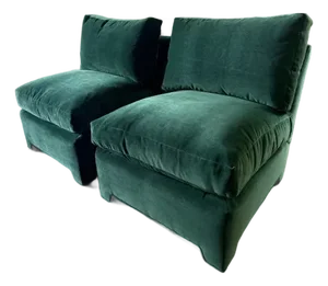 1990s Pair of Vintage Large Scale David Sutherland Slipper Chairs W/ Down Cushions Newly Upholstered in Forest Green Velvet