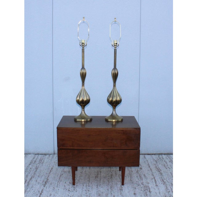 Mid-Century Modern 1950s Patinated Brass Stiffel Table Lamps - a Pair For Sale - Image 3 of 10
