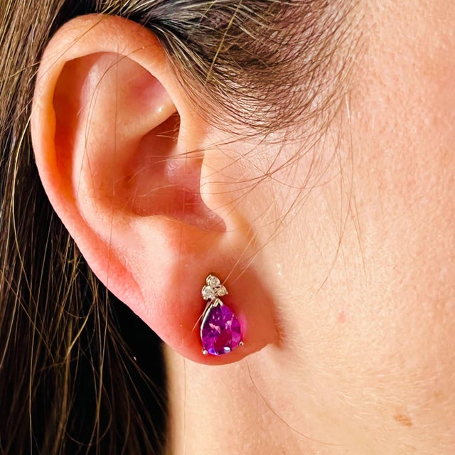 2010s Natural Amethyst Diamond Earrings 14k W Gold 3.62 TCW Certified For Sale - Image 5 of 10