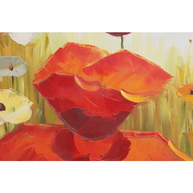Hand Painted Oil Painting on Canvas Bright Poppy Flowers For Sale In Philadelphia - Image 6 of 13