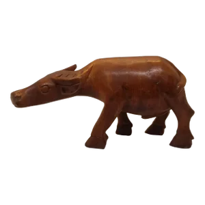 Vintage Hand Carved Solid Wood Water Buffalo Bull Animal Figurine
