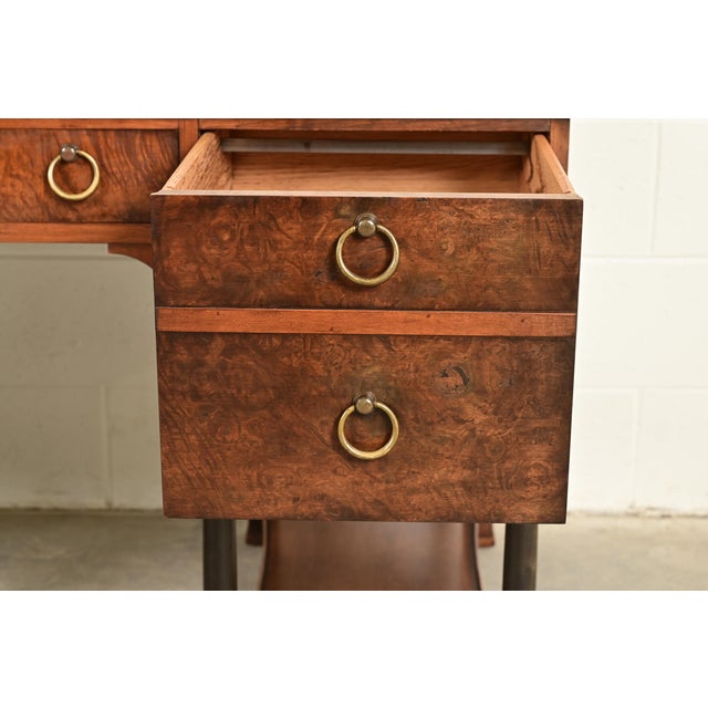 Wood Hekman Furniture French Empire Burled Walnut Leather Top Desk, Circa 1960s For Sale - Image 7 of 13