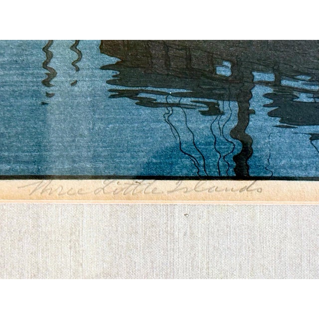 Mid-Century Modern Framed Japanese Woodblock Print Yoshida Hiroshi Three Little Islands For Sale - Image 3 of 14