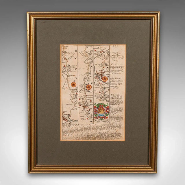 This is an antique coach road map of South Devon. An English, framed lithograph engraving of regional interest, dating to...
