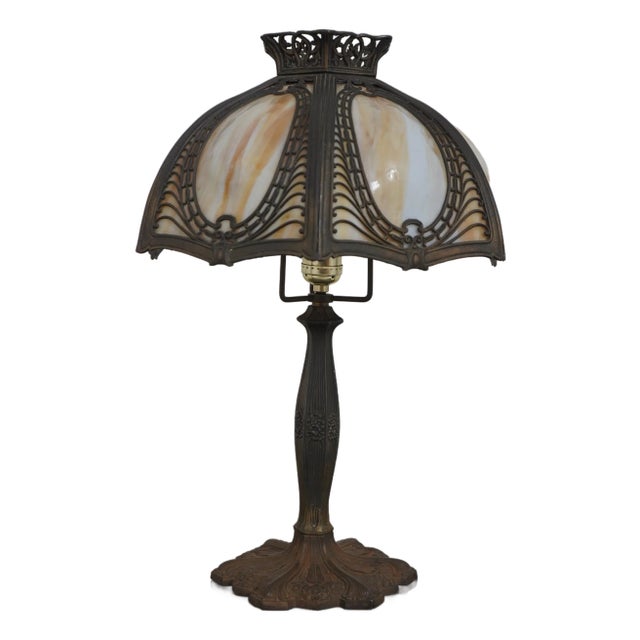 Vintage Early 1900’s Slag Glass Table Lamp For Sale