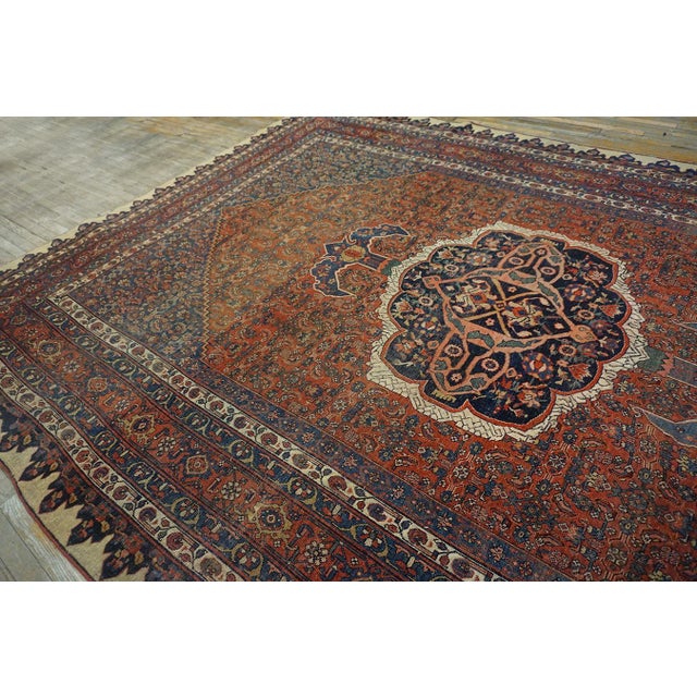 19th Century Traditional Red-Ruby Background Color With Medallion Design Antique Persian Bijar Rug For Sale - Image 5 of 12