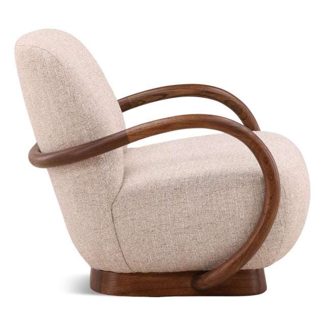 Mid-Century Modern Curved Wood & Tweed Mid-Century Modern Arm Chair For Sale - Image 3 of 7