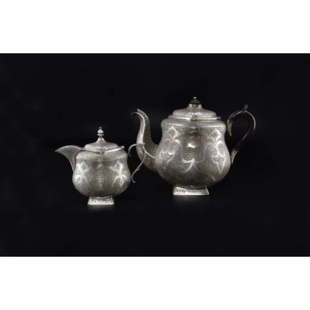 1950s Large 1950s Engraved Sterling Silver Teapot With Wood Handle, 766 G For Sale - Image 5 of 5