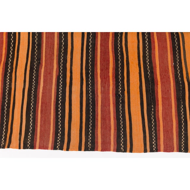 Orange Mid 20th Century Tribal Striped Rug - Bohemian Home Decor Flatweave For Sale - Image 8 of 10