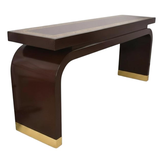 Asian Modern Ming Style Lacquer and Brass Console Table by Baker Furniture For Sale
