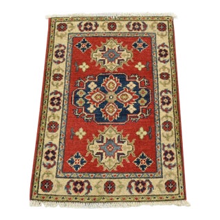 Kazak Rug 2’1” X 2’11” Red Wool Tribal Hand-Knotted Oriental Carpet For Sale